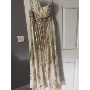 White with gold prom dress
